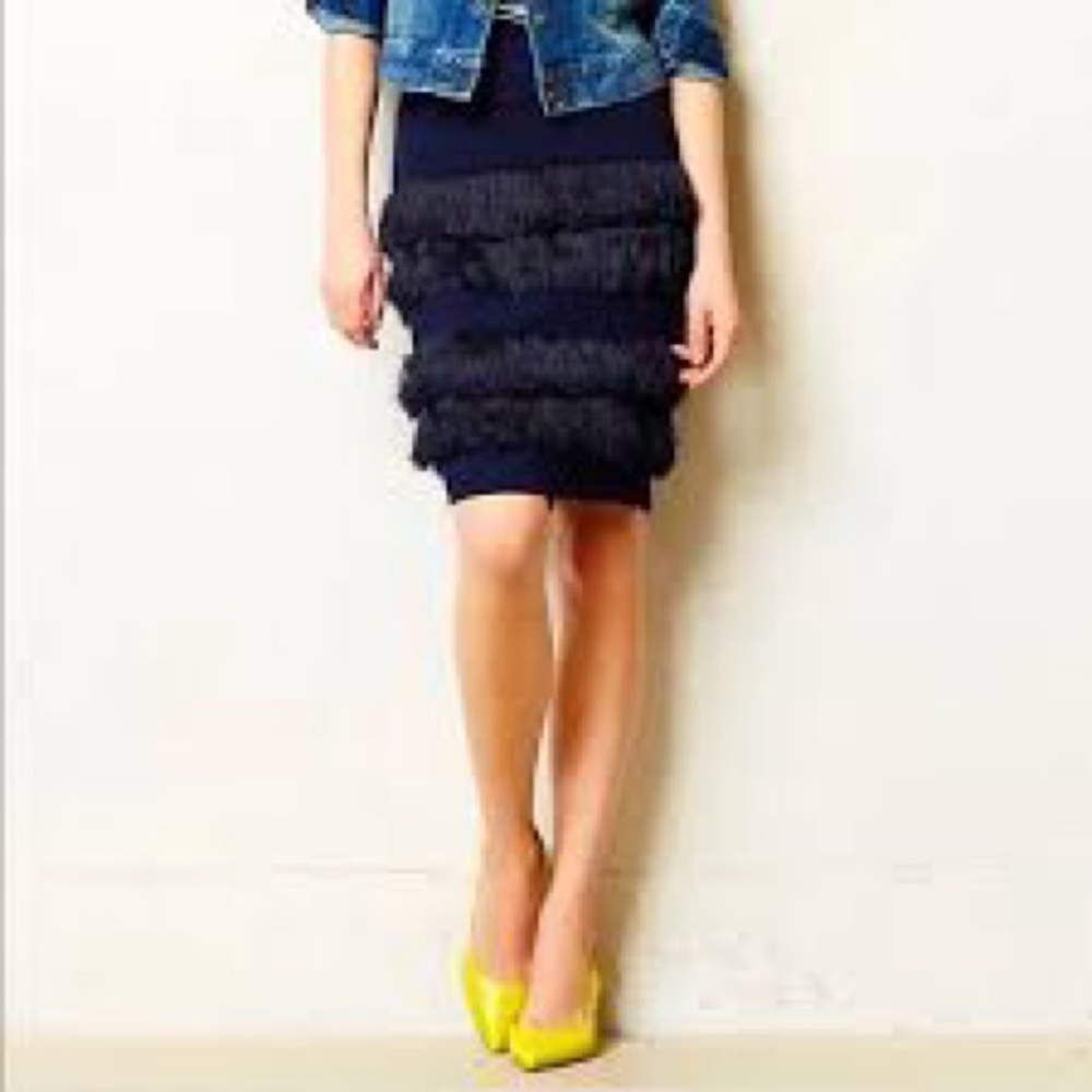 Eva Franco Navy Fringe Mini Skirt - Picture 2 of 5